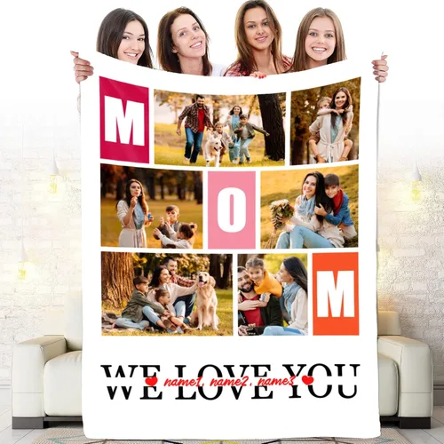 Miniatura 16 de Manta personalizada con corazones con fotos para mamá papá, manta personalizada para la cama, manta de forro polar, regalo para la familia, regalo
