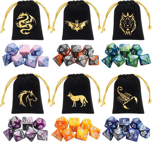 Miniatura 5 de CiaraQ Juego de dados poliédricos con bolsas negras, compatible con juegos de mesa de Dungeons and Dragons DND RPG MTG