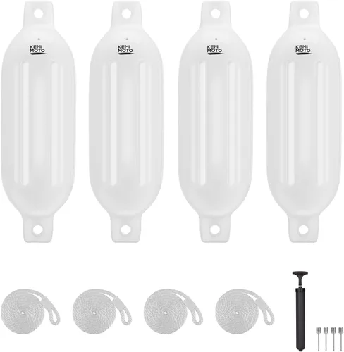 Miniatura 9 de KEMIMOTO Guardabarros de lancha para lancha de 15 a 35 pies, paquete de 4 defensas inflables para lancha con 4 cuerdas, parachoques de barco