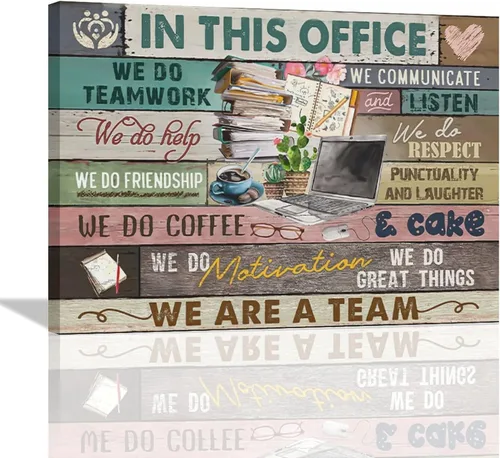 Miniatura 10 de At In This Office - Arte de pared inspirador para oficina, citas motivacionales, imágenes, lienzo, arte de pared con texto en inglés, We Are A Team