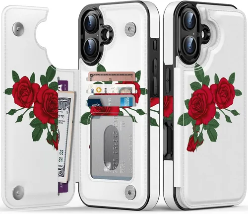 Miniatura 90 de FUNMIKO Funda tipo cartera para iPhone 13 con tarjetero, bloqueo RFID, protección de grado militar y obras de arte impresas con rayos UV, cierre