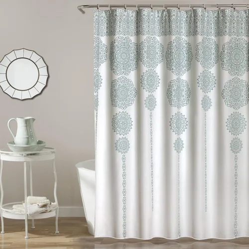 Lush Decor Cortina de ducha con medallón de rayas, diseño de mandala bohemio de damasco, 72 x 72 pulgadas, color azul