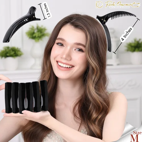 Miniatura 2 de RC ROCHE ORNAMENT 6 pinzas clásicas de cocodrilo para mujer, pasadores laterales de agarre firme, accesorio de belleza para niñas, pinzas