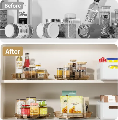 Miniatura 5 de LAMU Paquete de 2 organizadores giratorios Lazy Susan para gabinete, 10.6'' 9.25'' organizador de condimentos para refrigerador, despensa de cocina