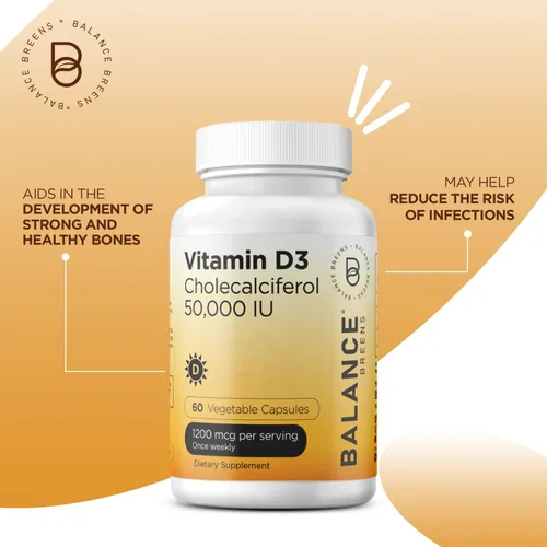 Miniatura 2 de Balance Breens Vitamina D3 50,000 UI - 60 cápsulas vegetales - Suplemento de vitamina D sin gluten de alta potencia sin OMG