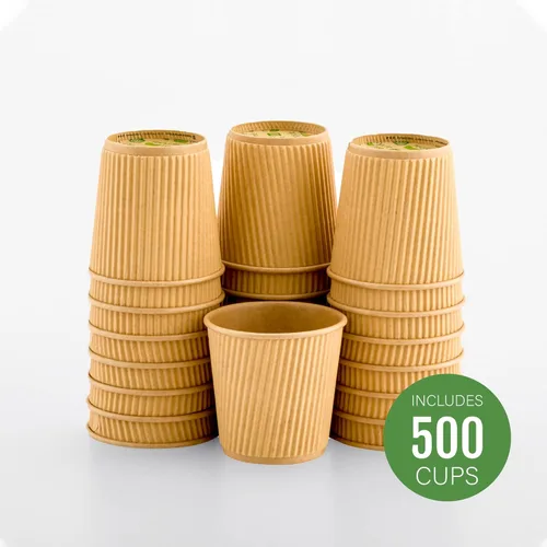 Miniatura 2 de Restaurantware 500 vasos desechables de papel kraft ondulado con aislamiento, de 3.5 onzas, con diseño de borde enrollado, tapas vendidas por