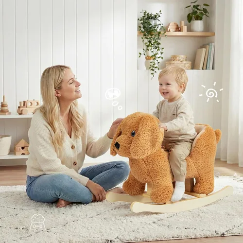 Miniatura 4 de Caballo mecedor para bebé, caniche de madera para niños pequeños de 1 año de edad, lindo perro de peluche de juguete mecedora para bebés, niños