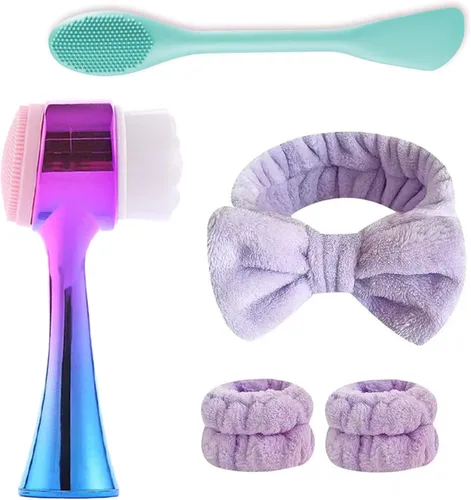 Cepillo de limpieza facial 2 en 1 cepillo de limpieza facial de doble cara con cerdas suaves para exfoliación profunda de poros, maquillaje de