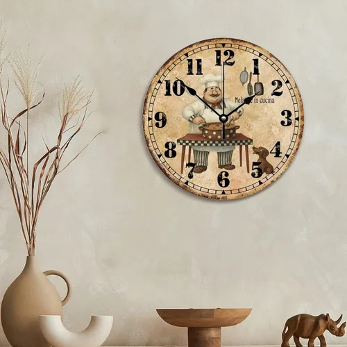 Miniatura 2 de ArogGeld Chef - Reloj de pared de cocina de madera, 10 silencioso, sin tictac, de cuarzo, funciona con pilas, para sala de estar, dormitorio