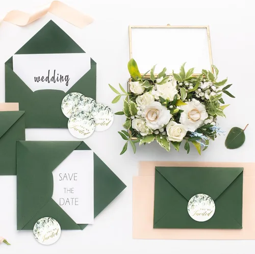 Miniatura 7 de Mobiusea Creation Greenery - Calcomanías de invitación de boda 1.4 pulgadas Lámina dorada 108 calcomanías impermeables para sobres