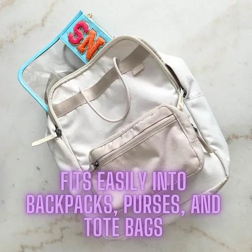 Miniatura 4 de Fablinks Bolsa transparente con cremallera para mujeres con parche de letras de chenilla, bolsa de viaje para aperitivos para adolescentes y niñas