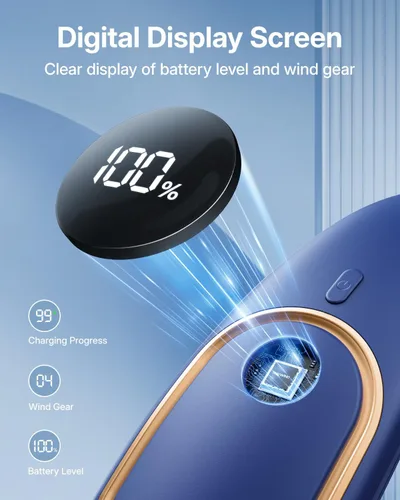 Miniatura 6 de SHEWIND Ventilador de cuello portátil, ventilador personal manos libres, ventilador sin aspas recargable con batería de 5000 mAh, pantalla digital