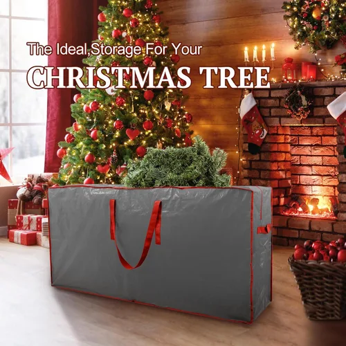 Miniatura 2 de Paquete de 2 bolsas de almacenamiento para árbol de Navidad, se adapta a hasta 7.5 pies de alto, impermeable, gris, cierre de cremallera