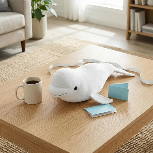 Miniatura 8 de Juguete de peluche de ballena beluga blanca de simulación – Juguete largo realista de delphinapterus leucas muñeca ballena juguetes de peluche súper