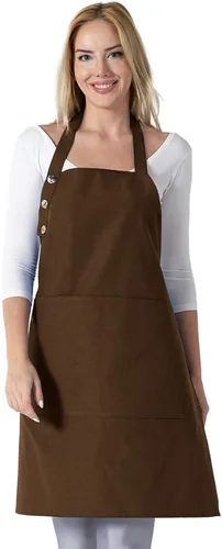 Miniatura 20 de TOSHE Delantal de cocina de algodón resistente a las gotas de agua con delantales ajustables para mujer con bolsillos, 10 opciones de color, Amarillo