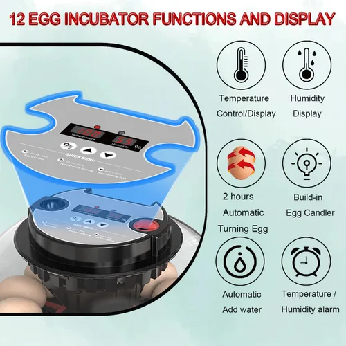 Miniatura 3 de Incubadora de huevos 12-24 con giro automático de huevos y control de humedad, recarga de agua, vela de huevos, incubadoras para incubar pollo