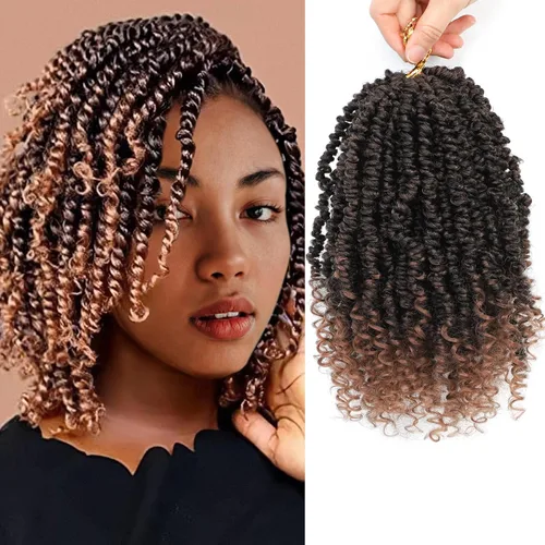 Miniatura 14 de Cabello de ganchillo Passion Twist, cabello Passion Twist pretrenzado, cabello Passion Twist de 10 pulgadas, trenzas de ganchillo cortas Passion