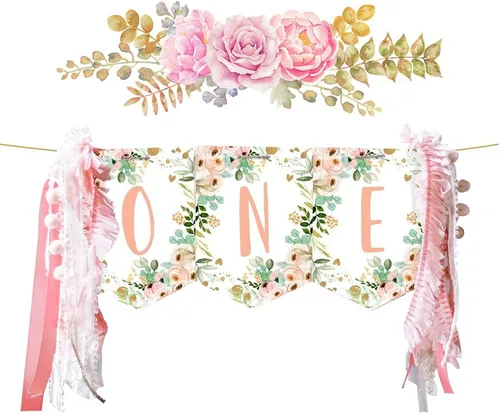 Miniatura 5 de Decoraciones de cumpleaños para bebé 1er cumpleaños para silla alta, cartel de jardín temático para fiestas, accesorios para fotos