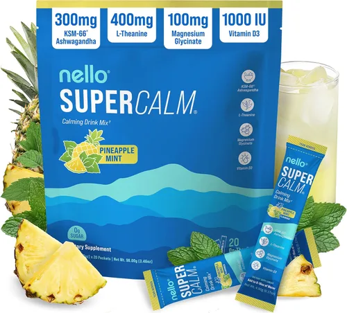 Miniatura 10 de Nello Supercalm - Mezcla de bebida en polvo, reductor de cortisol y ayuda para dormir, L Teanina, Ashwagandha Ksm-66, Magnesio Glicinato, Vitamina