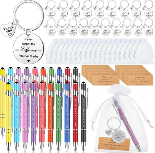 Miniatura 8 de Lincia Juego de 20 bolígrafos de regalo de agradecimiento, 20 bolígrafos inspiradores, 20 llaveros de acero inoxidable y 20 bolsas de organza, 20