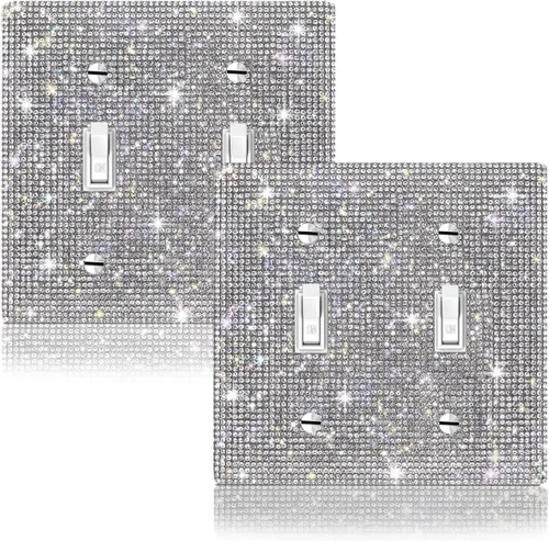 Cubierta de placa de pared con diamantes de imitación plateados brillantes, cubierta de placa de interruptor de luz, cubierta decorativa de doble