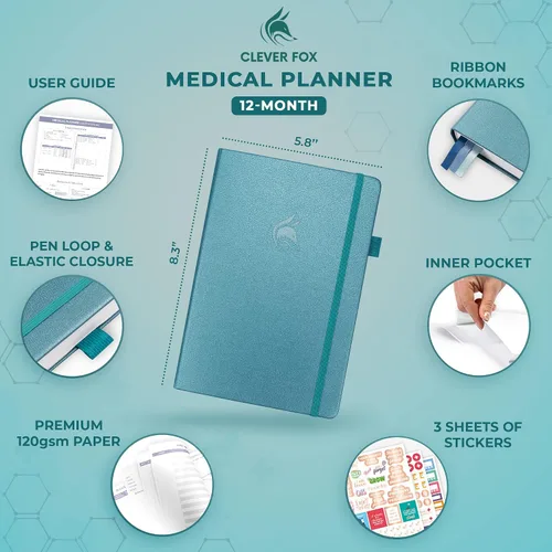 Miniatura 2 de Clever Fox - Planificador médico compacto A5 de 12 meses – Cuaderno médico, diario de salud, diario de bienestar para el seguimiento de la salud