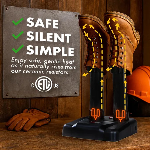 Miniatura 3 de JobSite Secador de botas – Secador de zapatos silencioso y calentador para botas de trabajo, guantes y zapatos – Secado de convección sin ventilador