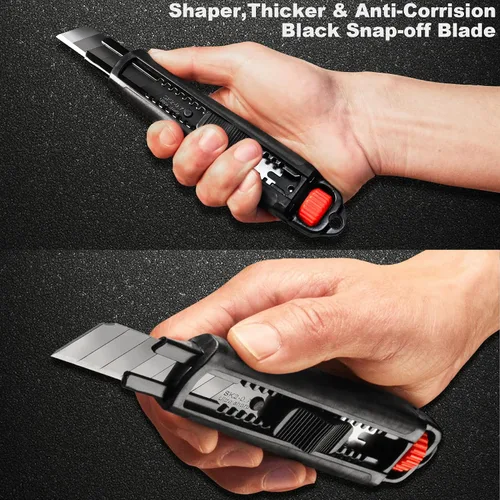 Miniatura 4 de HAUTMEC Cuchillo utilitario resistente de 0.709 in, cortador de caja con mecanismo de bloqueo doble, bloqueo automático y bloqueo de trinquete, hoja