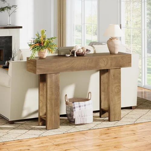 Miniatura 7 de Cealform Mesas de Consola para Entrada, 47.2 Pulgadas de Largo Mesa de Sofá Detrás del Sofá, Mesa de Entrada de Estilo Rústico de Madera para Sala