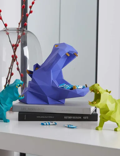 Miniatura 6 de HAUCOZE Estatua de hipopótamo, escultura de animal, figura moderna para decoración del hogar, decoración del hogar, arte de mesa, regalo para Azul