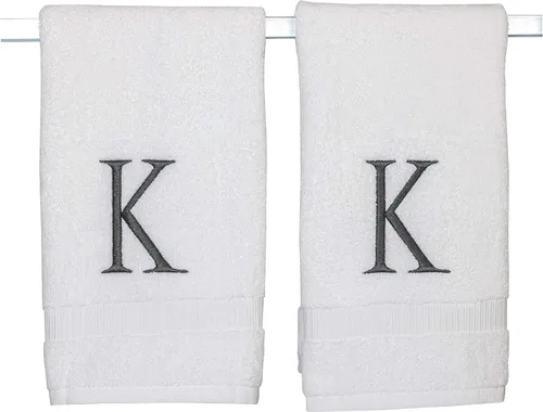 Miniatura 201 de Toalla de mano con inicial beige para baño, toalla bordada decorativa de calidad de hotel de lujo con monograma para tocador, spa, certificado