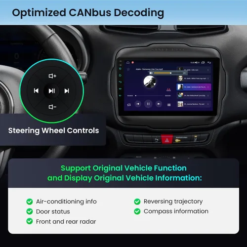Miniatura 7 de XTRONS Android 14 Estéreo de coche para Jeep Renegade, Octa Core 4+64GB Radio de coche, 9 pulgadas pantalla táctil navegación GPS Bluetooth unidad