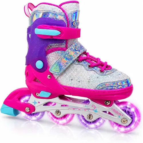 Miniatura 12 de Mammygol Patines en línea para niñas y niños, 4 tamaños ajustables para niñas de 3 a 12 años con ruedas iluminadas y protección de seguridad, regalo