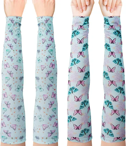 Miniatura 10 de PAMASE Mangas de jardinería para mujer, 2 pares de fundas protectoras de jardín de granjero para exteriores, protección solar y UV, regalos Azul