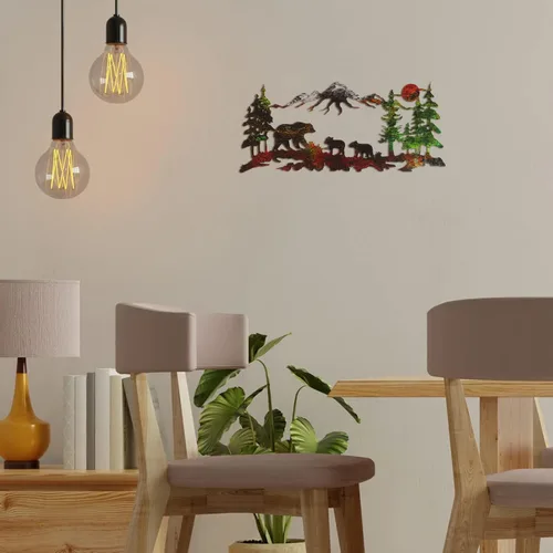 Miniatura 7 de Therwen Arte de pared de oso de metal, decoración de cabaña de oso de montaña de bronce bosque, decoración rústica de caza de animales