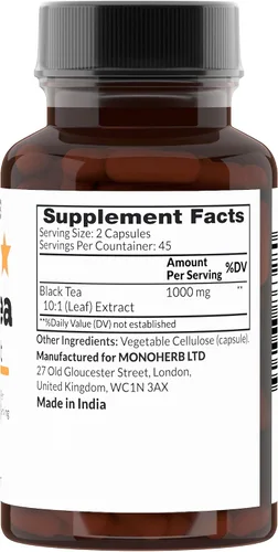 Miniatura 2 de MONOHERB Extracto de té negro 10:1 - 1000 mg por porción - Tamaño de la porción: 2 cápsulas - 45 porciones por botella