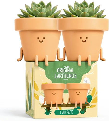 Original Earthlings Maceta para sentarse, bonita maceta de 4 pulgadas, maceta divertida de plástico con drenaje, regalo único para amantes de las
