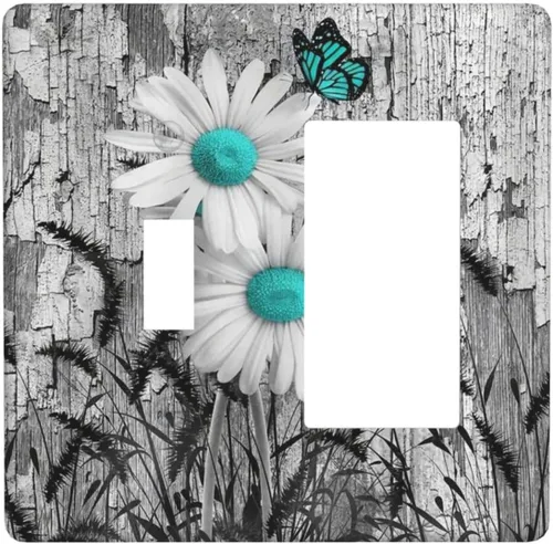 Miniatura 298 de Cubiertas de placa de pared de 3 gang con interruptor de luz de triple palanca, en negro y dorado con esplendor de oro rosa, estampado floral