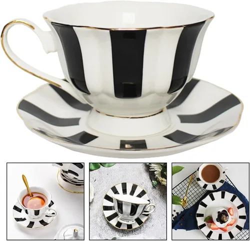 Miniatura 6 de Hemoton Juego de tazas y platillos de lunares de 5.51 pulgadas, taza de café de cerámica de estilo europeo con platillo para café con leche