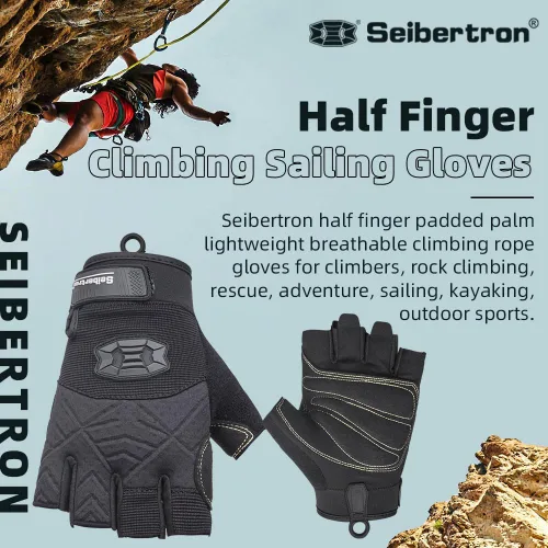 Miniatura 3 de Seibertron Guantes de palma acolchada con dedos completos o semi-dedos, ligeros y transpirables para escaladores, escalada en roca, rescate