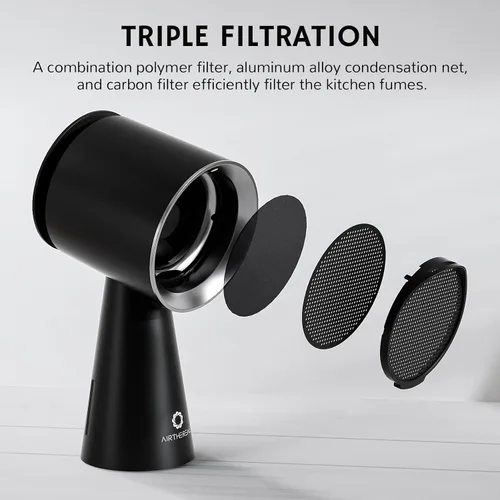 Miniatura 6 de Airthereal Campana extractora de escritorio con pilas, campana extractora portátil recargable con 3 velocidades de ventilador y taza grande de Negro