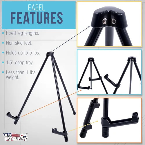 Miniatura 2 de U.S. Art Supply Soporte de caballete de mesa de metal negro de 13.5 pulgadas, trípode plegable para letreros, arte, tablero de pósteres, lienzo