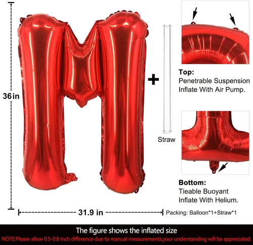 Miniatura 2 de Lovoir Globos grandes de 40 pulgadas con la letra M roja de gran tamaño, globo de helio de aluminio de Mylar para decoración de fiesta de Letra roja