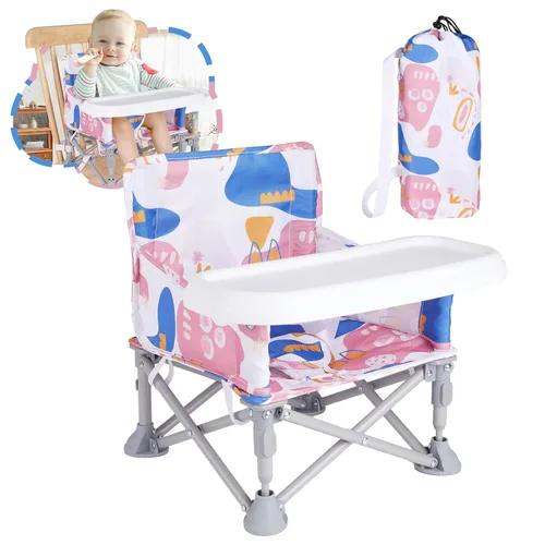 Miniatura 10 de Silla de bebé portátil, asiento elevador plegable con bandeja para mesa de comedor, silla de camping compacta para césped, playa, viajes, bebés de 6