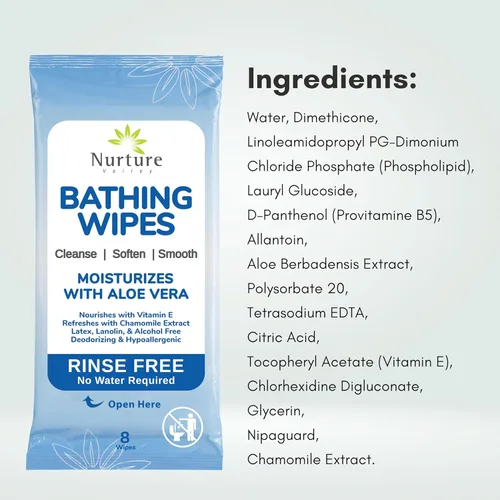 Miniatura 9 de Nurture Toallitas de baño sin enjuague para adultos con aloe Limpieza sin agua para pieles sensibles Toallitas húmedas desechables para adultos