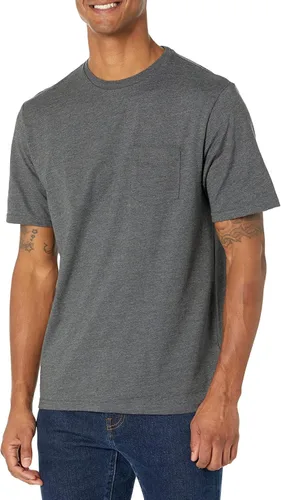 Miniatura 2 de Tienda Essentials Camiseta de manga corta con cuello redondo y bolsillo para hombre, ajuste regular, paquete de 2