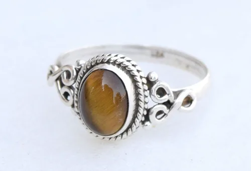 Avicrafts Anillo de plata de ley 925 con piedra de ojo de tigre para mujer, hecho a mano, joyería de Navidad, regalo para ella