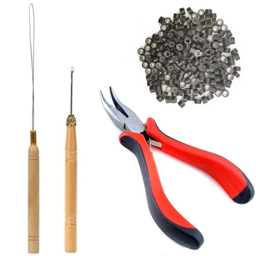 Miniatura 4 de TIHOOD Kit de extensión de cabello, alicates para tirar de ganchos, kit de herramientas de dispositivo de cuentas y 200 piezas de microanillos Negro