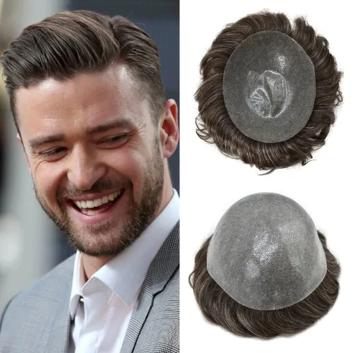 Miniatura 39 de Hair Nature - Tupé para hombres, sistema de repuesto de piezas de cabello humano, unidades de pelo negro con bucle en V de piel fina, 100% cabello