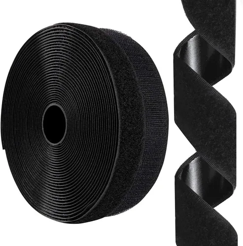 Rollo de cinta adhesiva de gancho y bucle de 1 pulgada x 26 pies, cierre adhesivo de respaldo, tiras adhesivas de nylon resistentes para Negro